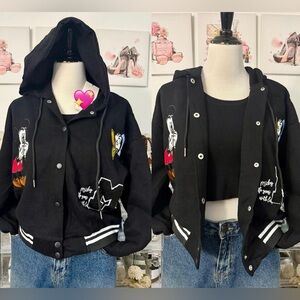 🌷Brand New Black Mickey Mouse Graphic Hoodie Jacket - Women's Casual Coat